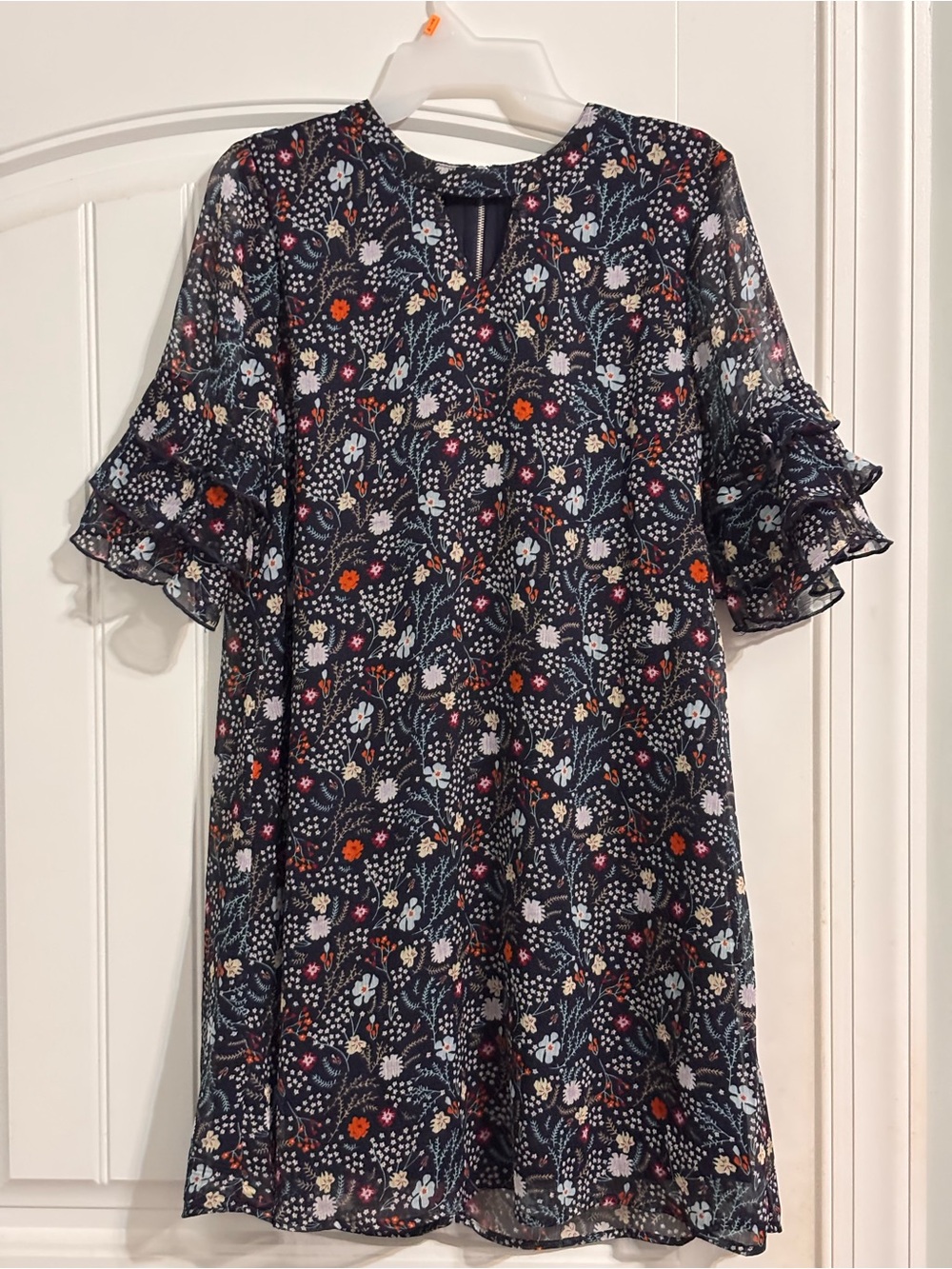 Girls black floral Layered Sleeve Casual Dress